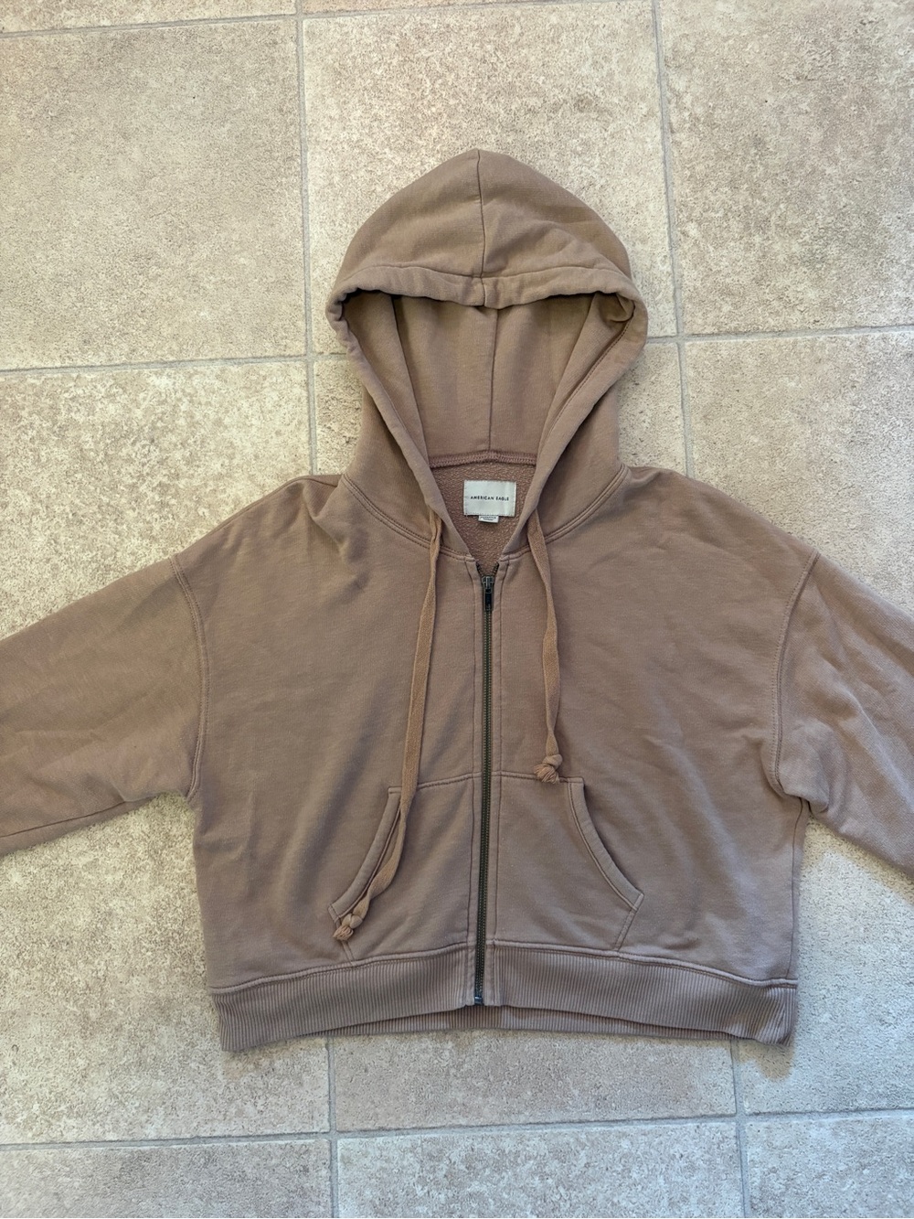 American Eagle Outfitters Tan Cropped Zip Up Hoodie